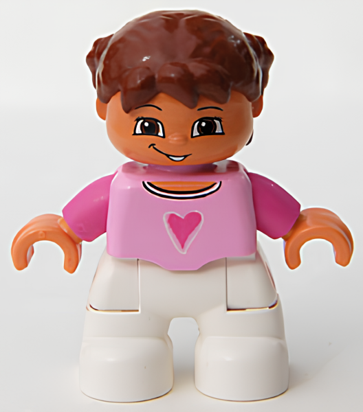 Минифигурка Lego Duplo Figure Lego Ville, Child Girl, White Legs, Bright Pink Top, Dark Pink Arms, Reddish Brown Hair with Braids 47205pb008 U